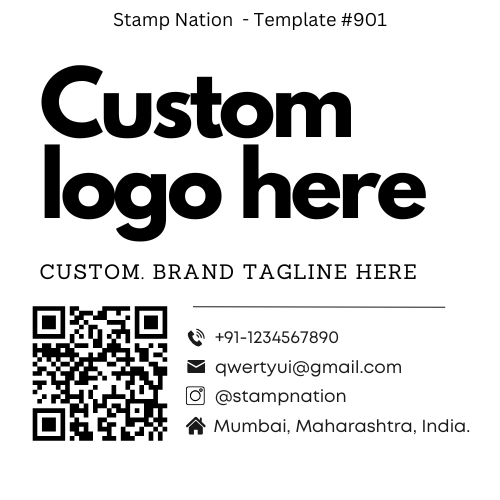 Custom Company / Business Rubber Stamp (Template #901) (Logo + QR Code + Social Media Handles)